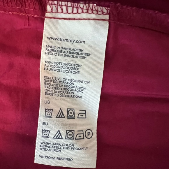 Tommy Hilfiger Burgundy Button Up Shirt with White Stitching - Picture 5 of 6